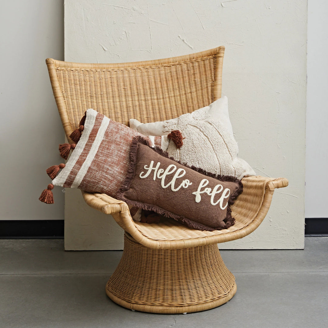 Square Tufted Pillow with Pumpkin &amp; Chambray, 18"