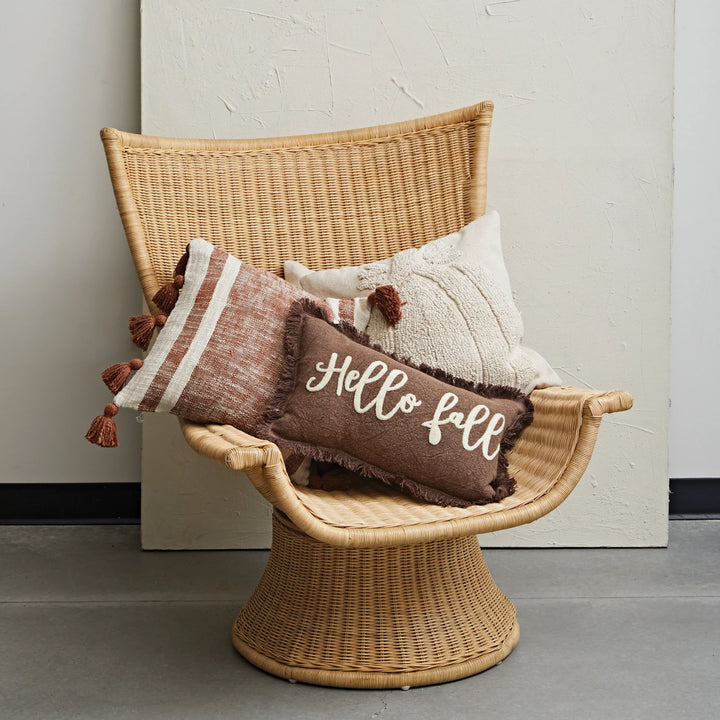 Square Tufted Pillow with Pumpkin &amp; Chambray, 18"