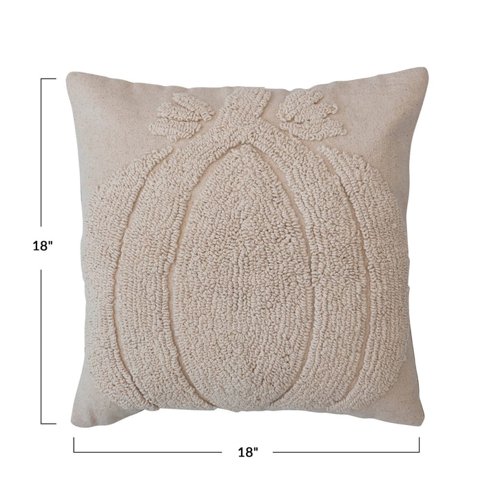 Square Tufted Pillow with Pumpkin &amp; Chambray, 18"