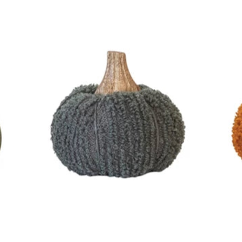 Cotton Blend Velvet Pumpkin + Wood Stem, 3.5"
