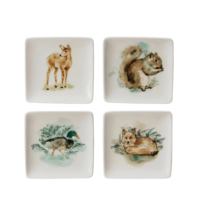 Watercolor Animal Stoneware Dish, 4" x 4"