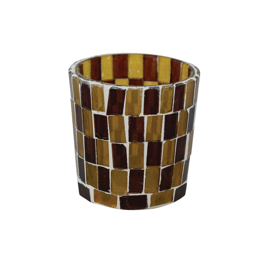 Amber &amp; Brown Mosaic Glass Tealight Holders