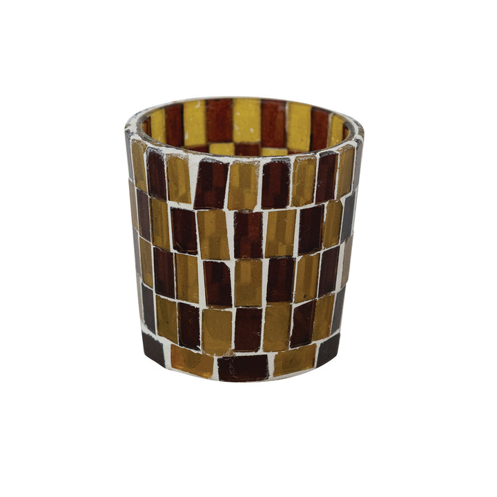 Amber &amp; Brown Mosaic Glass Tealight Holders