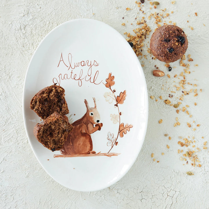 Always Grateful Squirrel Stoneware Platter
