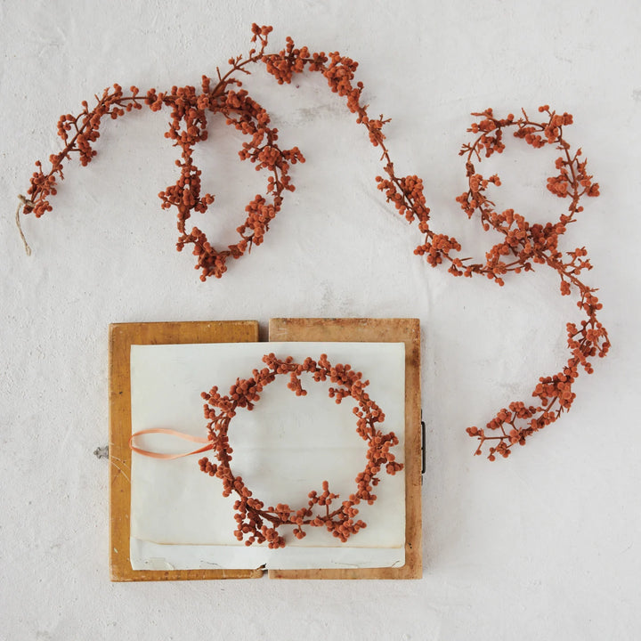 Autumn Orange Flocked Berry Garland, 72"
