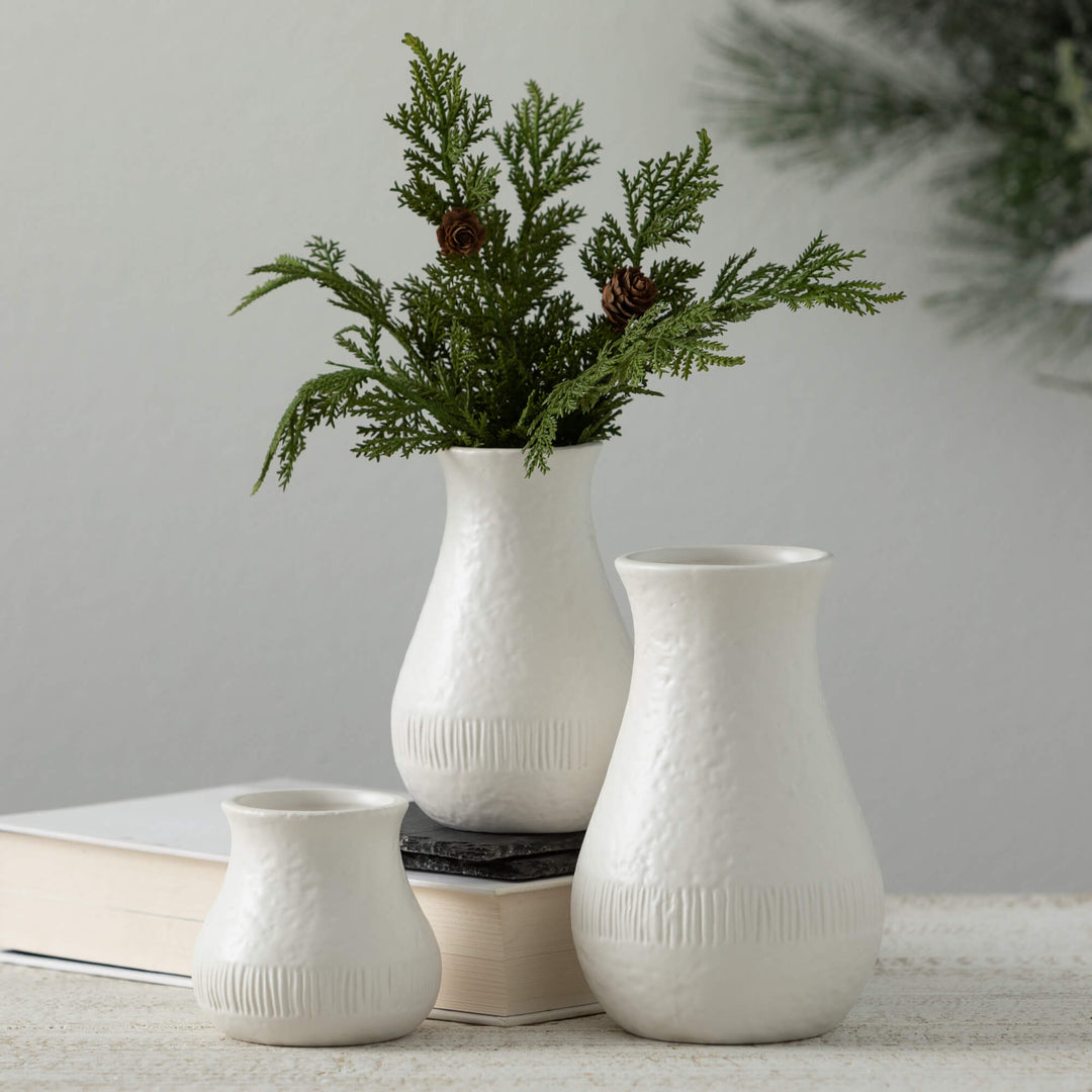 Chiffon Stone Ceramic Vase, Ivory