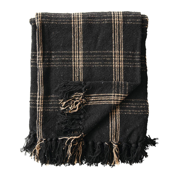 Black + Tan Throw Blanket with Fringe, 60" x 50"