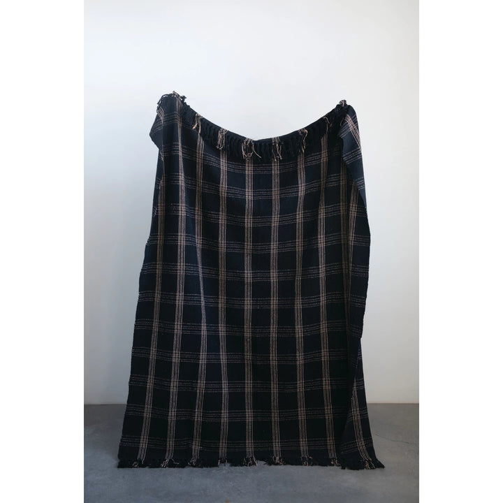 Black + Tan Throw Blanket with Fringe, 60" x 50"