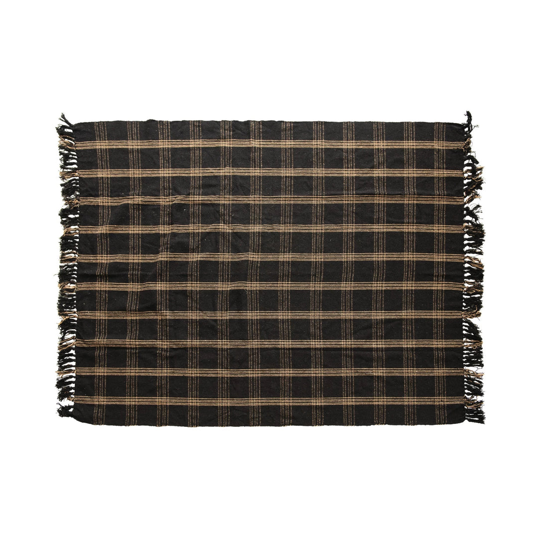 Black + Tan Throw Blanket with Fringe, 60" x 50"