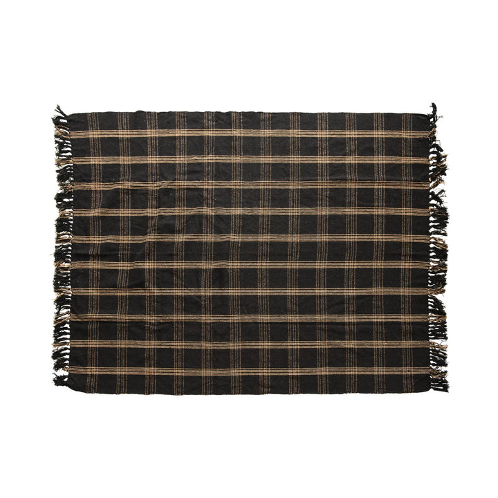 Black + Tan Throw Blanket with Fringe, 60" x 50"