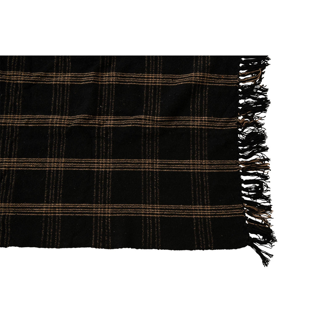 Black + Tan Throw Blanket with Fringe, 60" x 50"