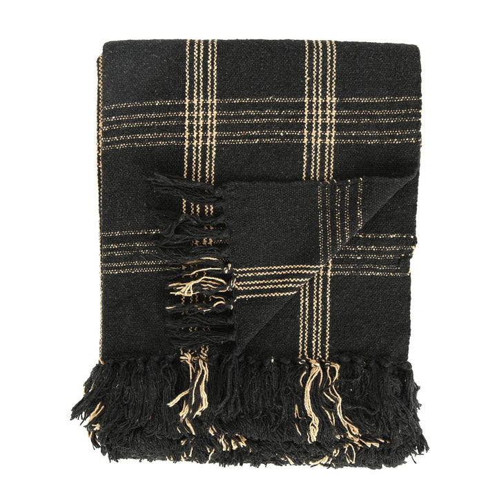 Black + Tan Throw Blanket with Fringe, 60" x 50"