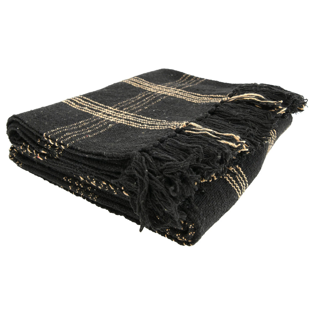 Black + Tan Throw Blanket with Fringe, 60" x 50"