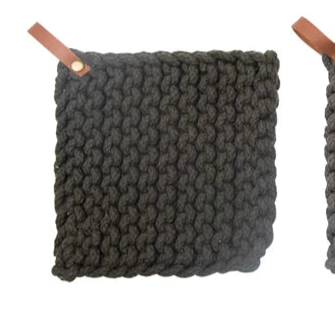 Cotton Crocheted Pot Holder + Leather Loop, 8"
