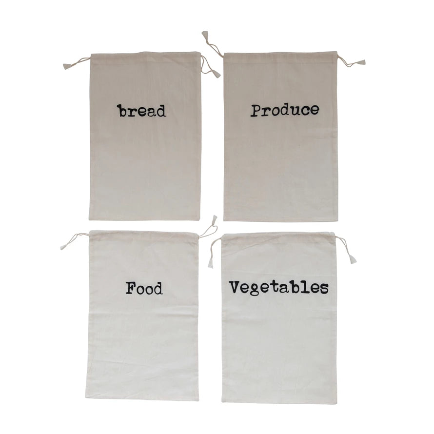 Produce Bags Drawstring Cotton Printed Reusable