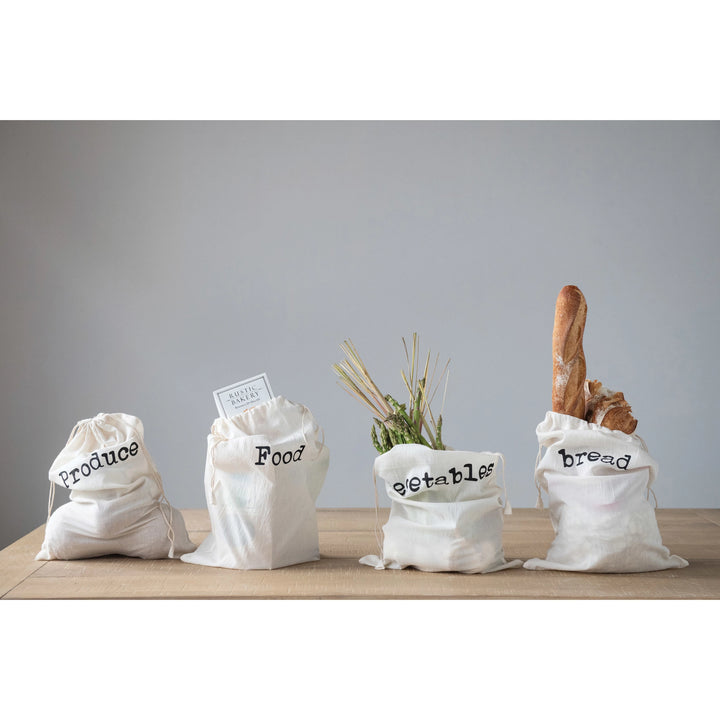 Produce Bags Drawstring Cotton Printed Reusable