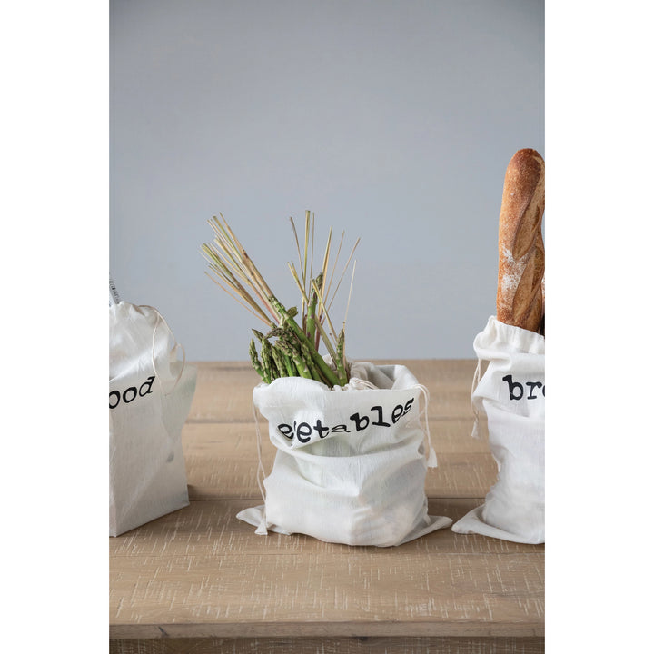 Produce Bags Drawstring Cotton Printed Reusable