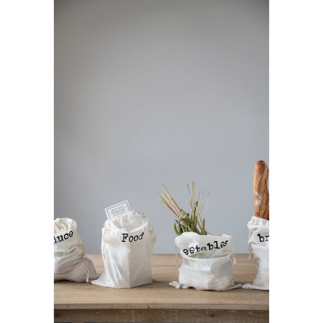 Produce Bags Drawstring Cotton Printed Reusable