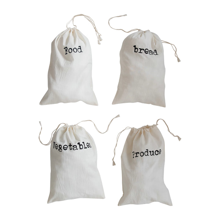 Produce Bags Drawstring Cotton Printed Reusable