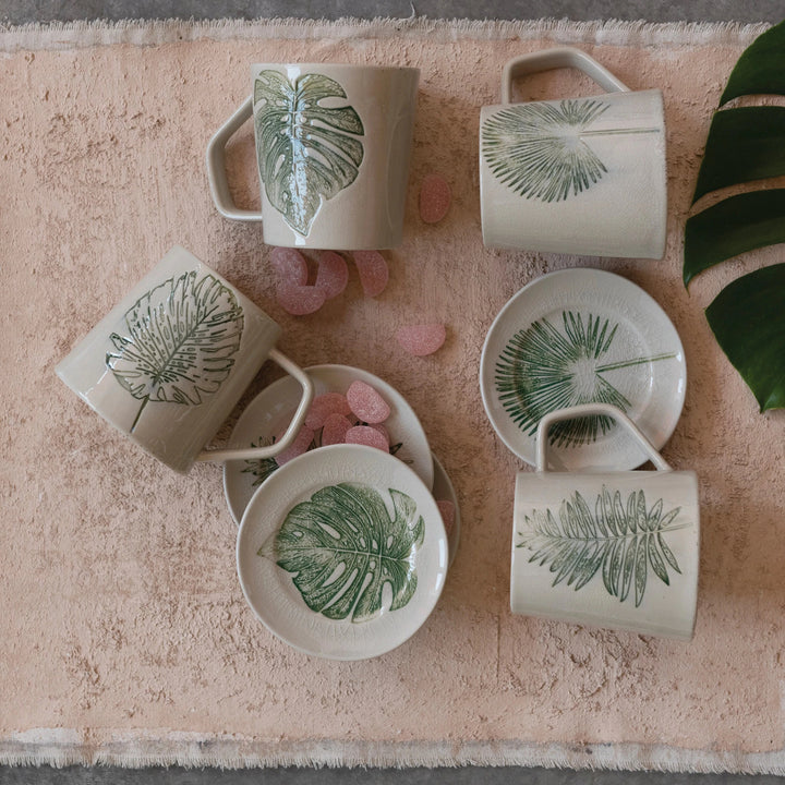 Debossed Leaf Stoneware Plate, 5"