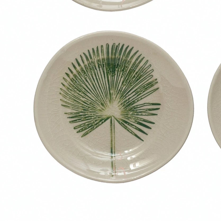 Debossed Leaf Stoneware Plate, 5"