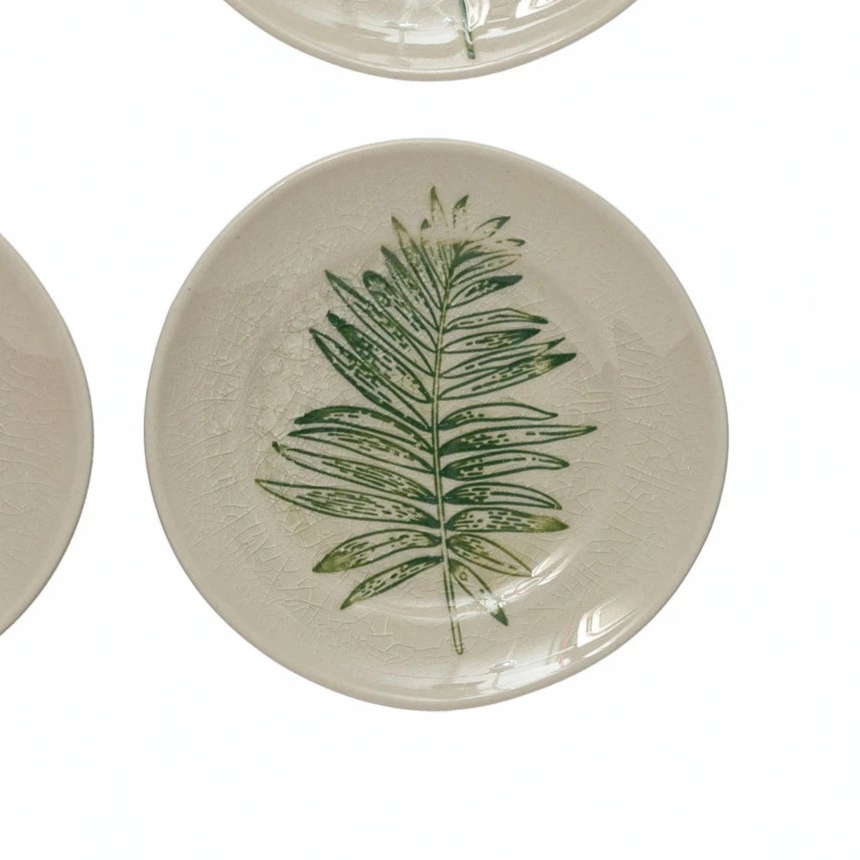 Debossed Leaf Stoneware Plate, 5"