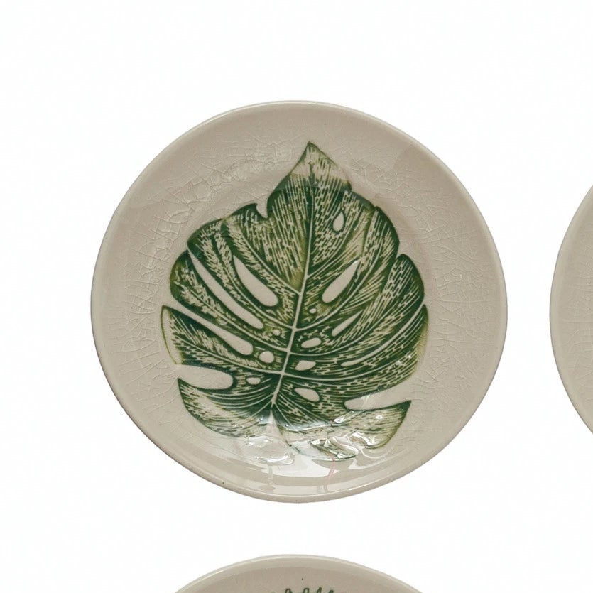 Debossed Leaf Stoneware Plate, 5"