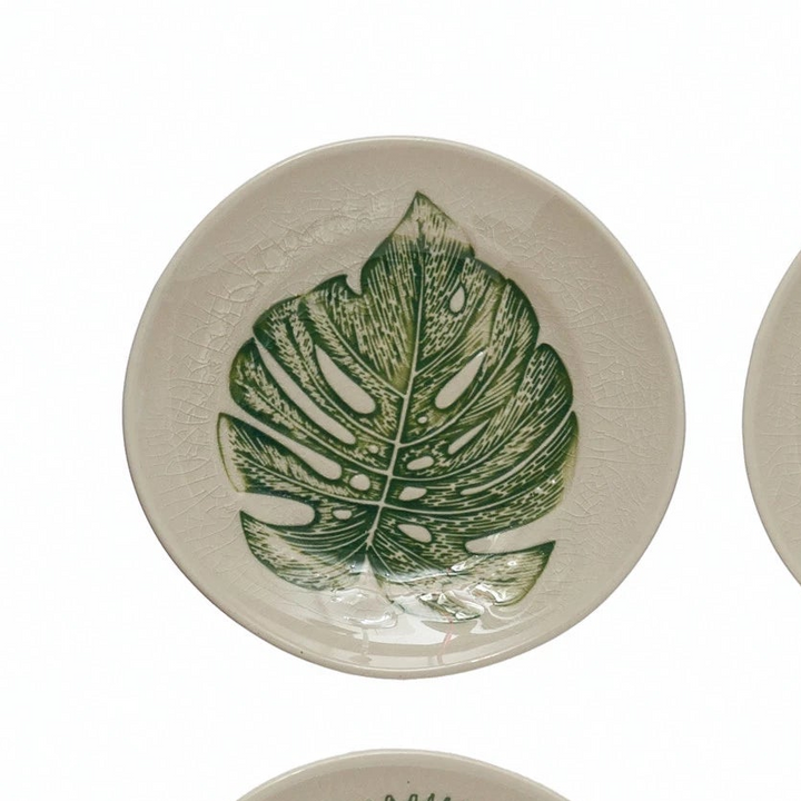 Debossed Leaf Stoneware Plate, 5"