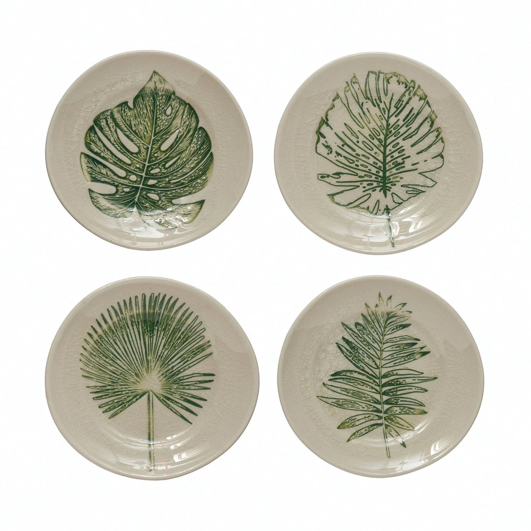 Debossed Leaf Stoneware Plate, 5"