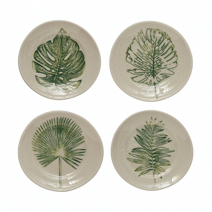 Debossed Leaf Stoneware Plate, 5"