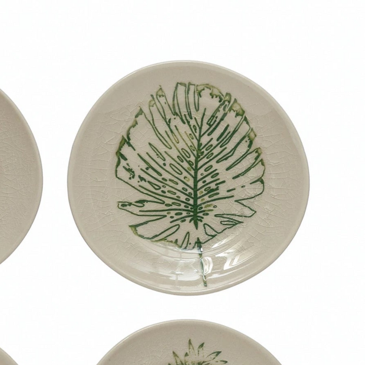 Debossed Leaf Stoneware Plate, 5"