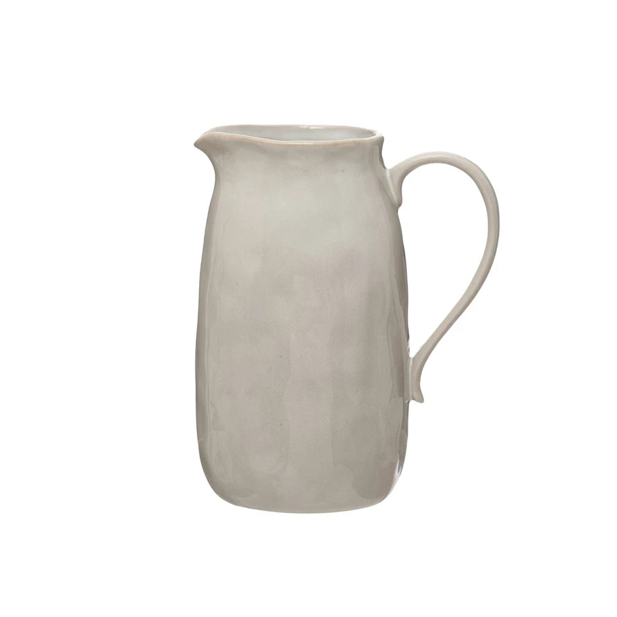 Glazed White Stoneware Pitcher