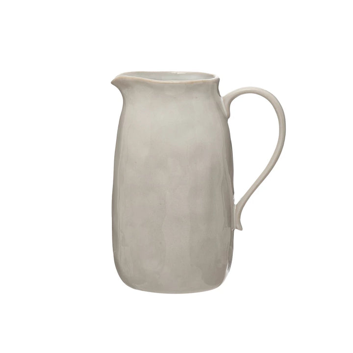 Glazed White Stoneware Pitcher