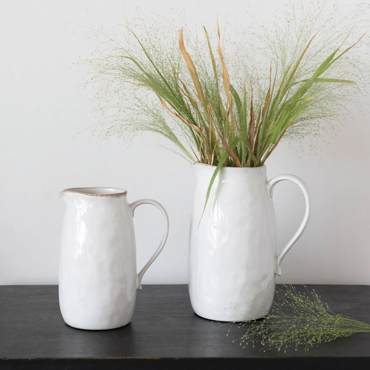 Glazed White Stoneware Pitcher