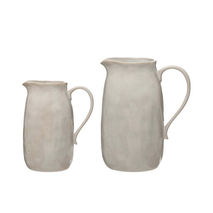 Glazed White Stoneware Pitcher