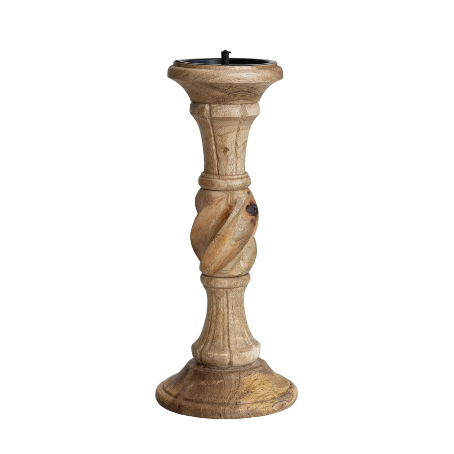 Hand Carved Mango Wood Pillar Holder for 3" Pillar
