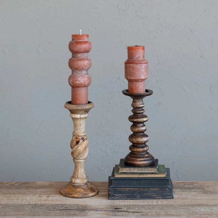 Hand Carved Mango Wood Pillar Holder for 3" Pillar