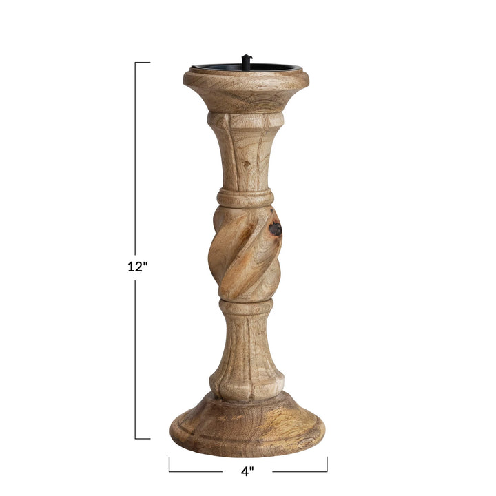 Hand Carved Mango Wood Pillar Holder for 3" Pillar