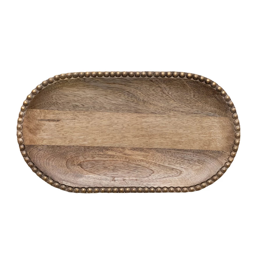 Hand-Carved Mango Wood Tray + Wood Beads