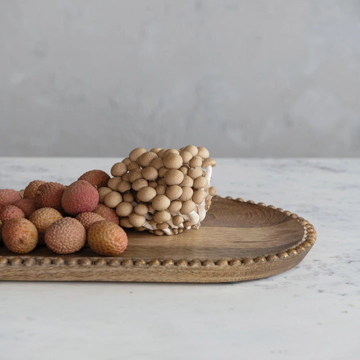 Hand-Carved Mango Wood Tray + Wood Beads