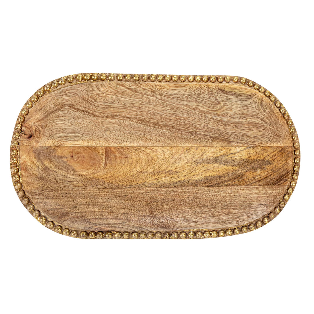 Hand-Carved Mango Wood Tray + Wood Beads