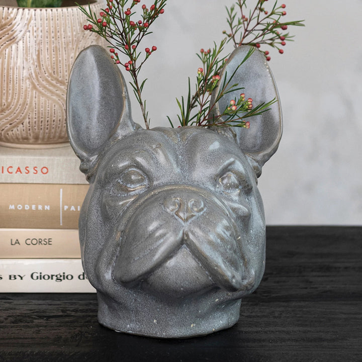 French Bulldog Stoneware Vase