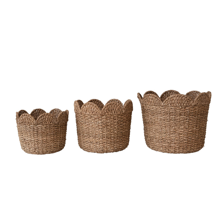 Braided Bankuan &amp; Rattan Scalloped Baskets
