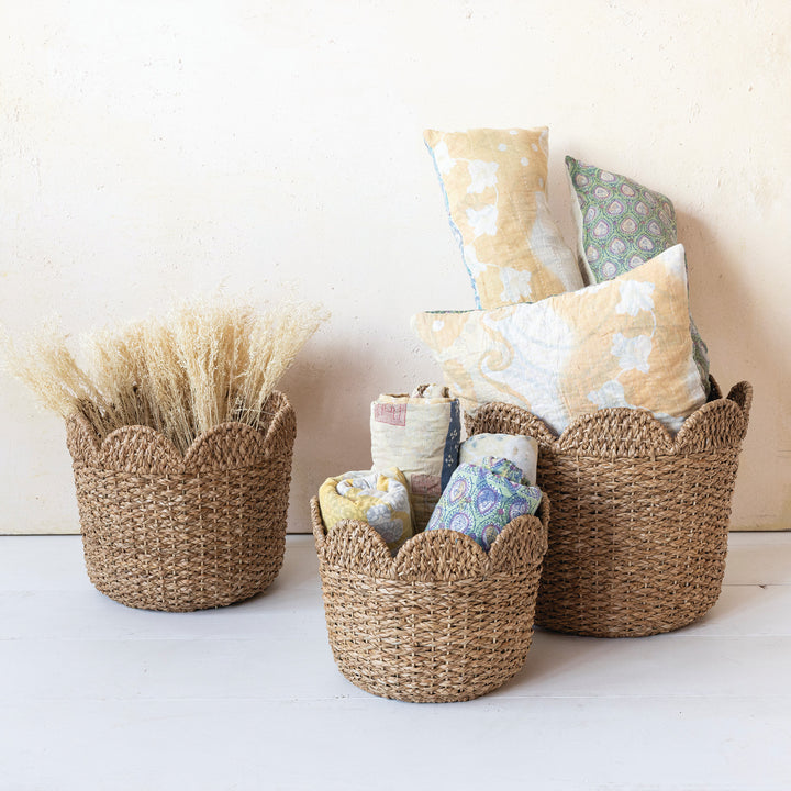 Braided Bankuan &amp; Rattan Scalloped Baskets