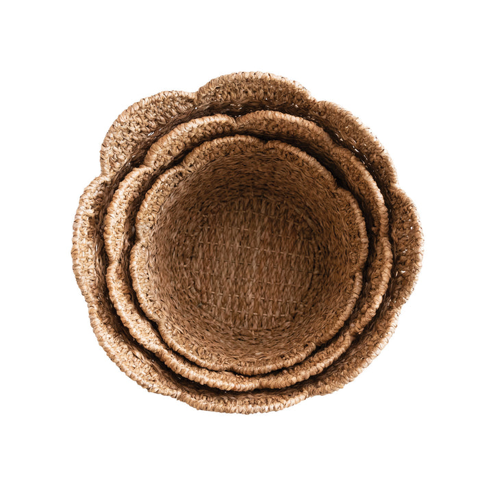 Braided Bankuan &amp; Rattan Scalloped Baskets