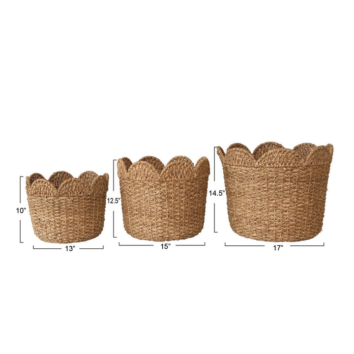 Braided Bankuan &amp; Rattan Scalloped Baskets