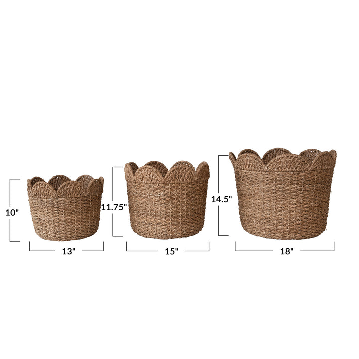 Braided Bankuan &amp; Rattan Scalloped Baskets