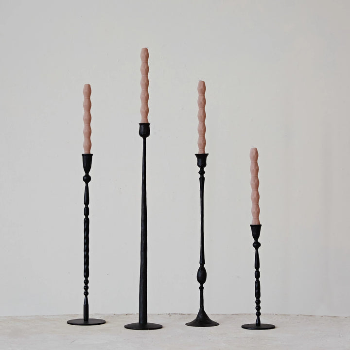 Hand-Forged Cast Iron Taper Candle Holders, Rustic Black Iron