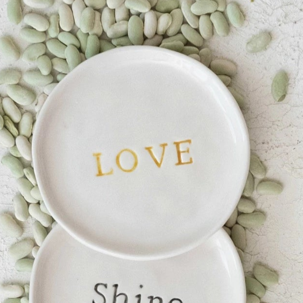 White Stoneware Dish with Words, 4"