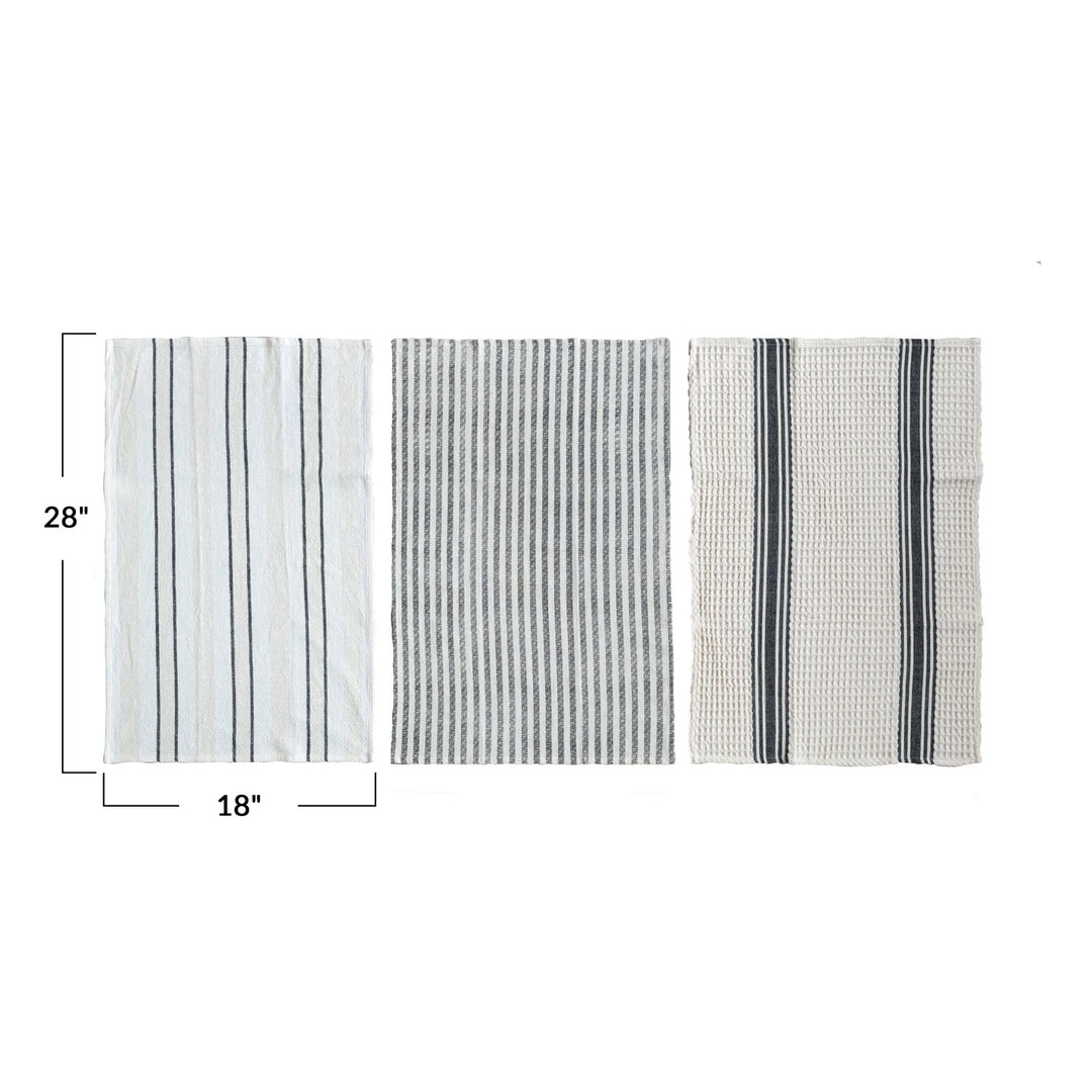 Woven Cotton Slub + Waffle Weave Printed Tea Towel with Stripes
